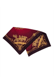 Hermes - Purple, Red, & Gold Horse Print Silk Scarf - Current Boutique