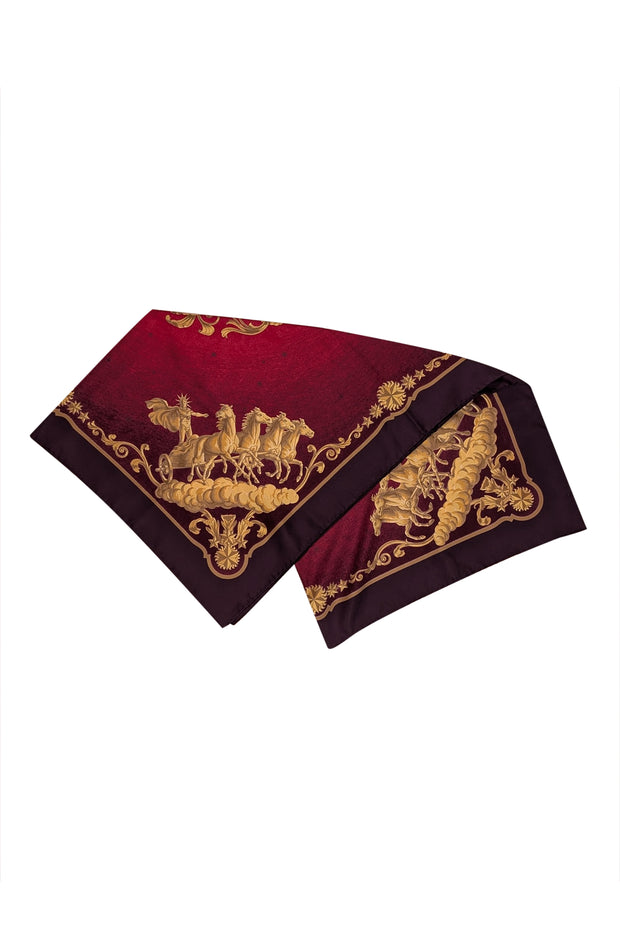 Hermes - Purple, Red, & Gold Horse Print Silk Scarf - Current Boutique