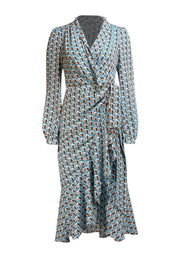 Diane von Furstenberg - Blue, Black, & Orange Print Wrap Dress Sz 6 - Current Boutique