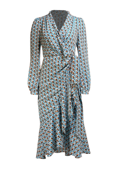 Diane von Furstenberg - Blue, Black, & Orange Print Wrap Dress Sz 6 - Current Boutique