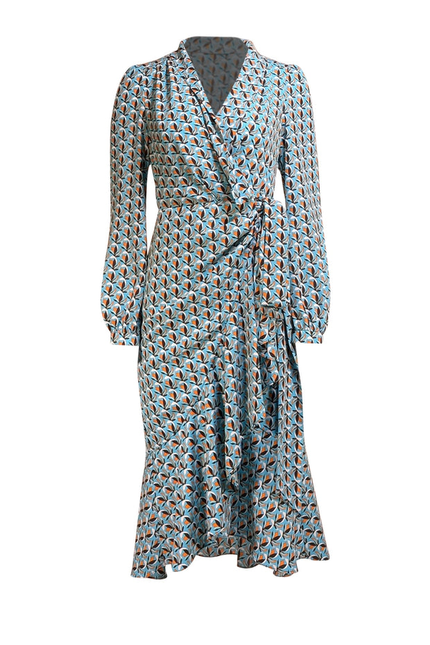 Diane von Furstenberg - Blue, Black, & Orange Print Wrap Dress Sz 6 - Current Boutique