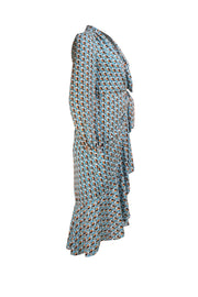 Diane von Furstenberg - Blue, Black, & Orange Print Wrap Dress Sz 6 - Current Boutique