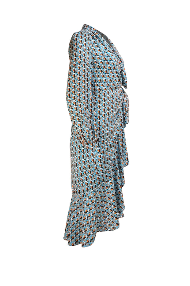 Diane von Furstenberg - Blue, Black, & Orange Print Wrap Dress Sz 6 - Current Boutique