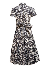 Diane von Furstenberg - Navy & Ivory Floral w/ Polka Dot Short Sleeve Dress Sz S - Current Boutique