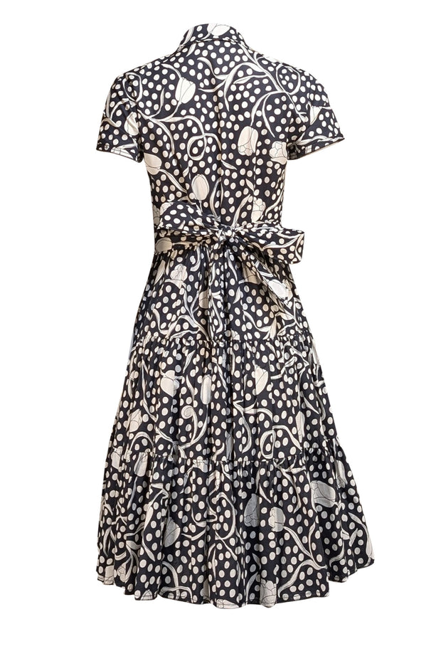 Diane von Furstenberg - Navy & Ivory Floral w/ Polka Dot Short Sleeve Dress Sz S - Current Boutique