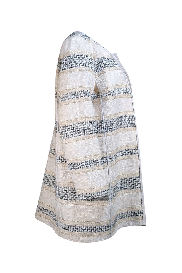 Lafayette 148 - Ivory, Black, & Gold Knit Midi Coat Sz 16 - Current Boutique