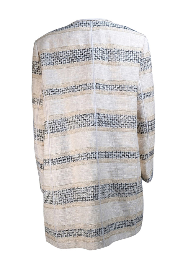 Lafayette 148 - Ivory, Black, & Gold Knit Midi Coat Sz 16 - Current Boutique
