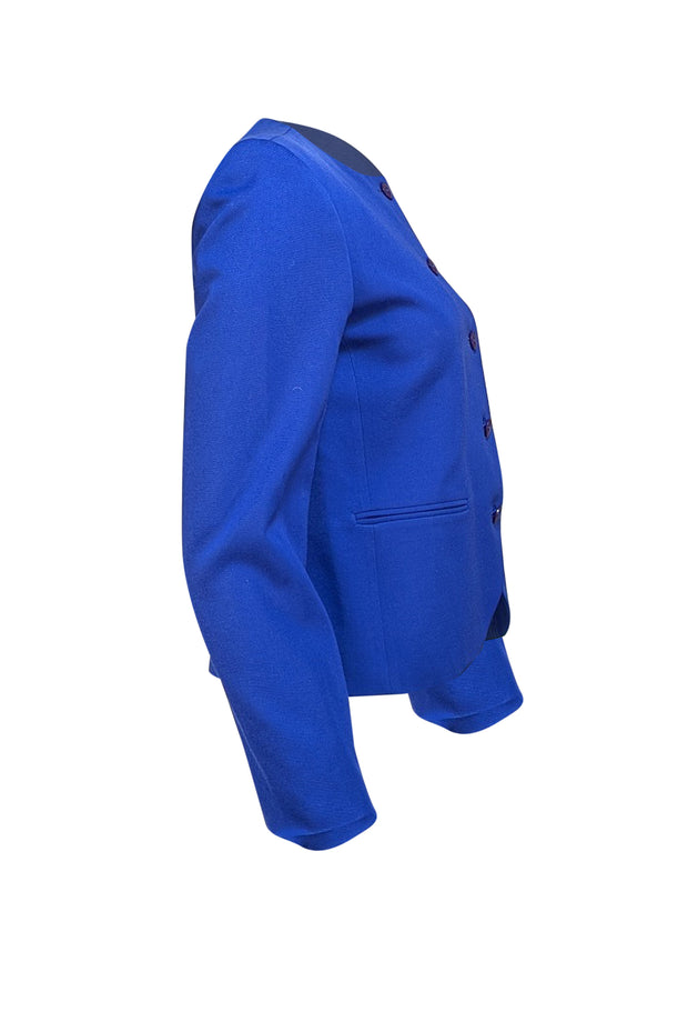 Christian Dior - Blue Collarless Short Blazer Sz 6 - Current Boutique