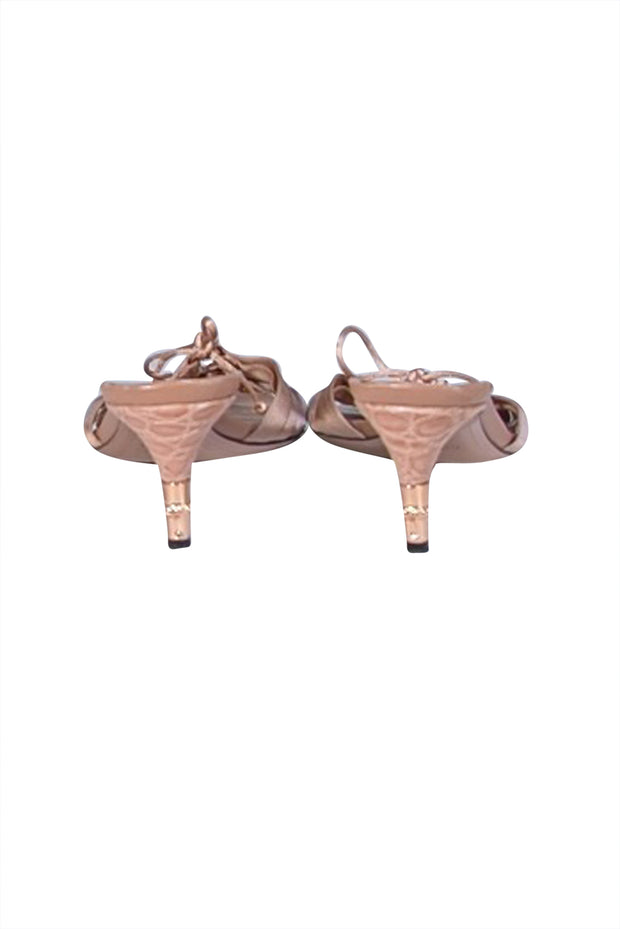 Gucci - Nude Pink Leather Kitten Mule Heels w/ Satin Upper Sz 7.5 - Current Boutique
