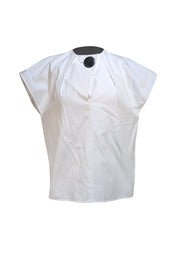 Balenciaga - White Cap Sleeve Button Detail Blouse Sz 6 - Current Boutique