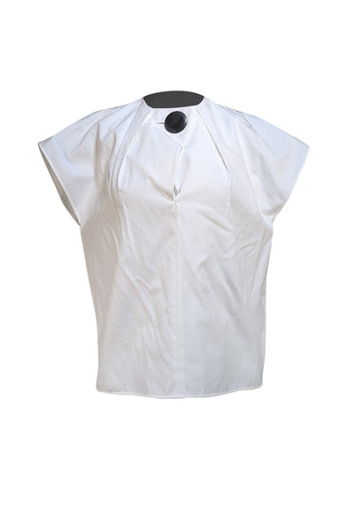 Balenciaga - White Cap Sleeve Button Detail Blouse Sz 6 - Current Boutique