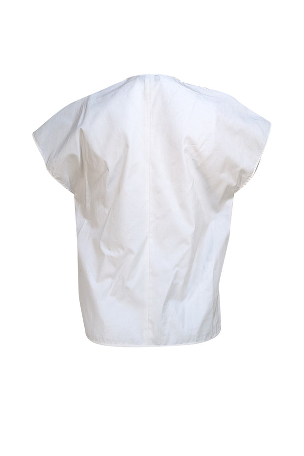 Balenciaga - White Cap Sleeve Button Detail Blouse Sz 6 - Current Boutique