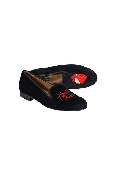 Verameat - Black Velvet Embroidered Heart Breaker Smoking Shoe Flats sz 9 - Current Boutique