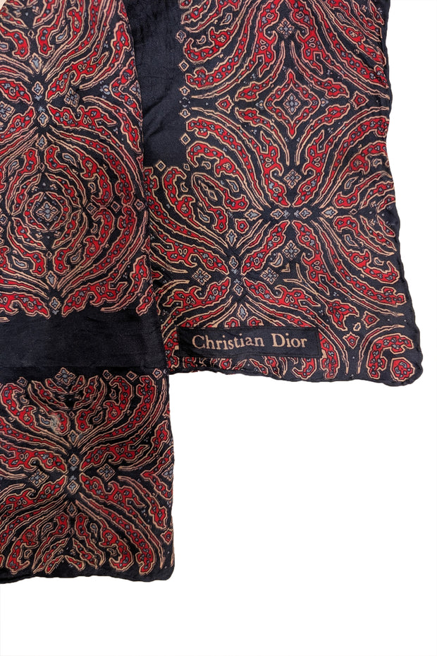 Christian Dior - Navy & Red Print Silk Scarf - Current Boutique