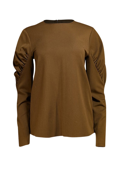 Tibi - Green Puffed Sleeve Twill Top Sz 4 - Current Boutique