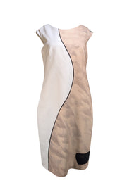 Akris - White, Tan, w/ Black Trim Dress Sz 12