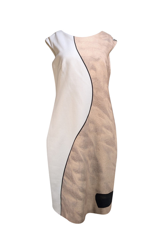 Akris - White, Tan, w/ Black Trim Dress Sz 12