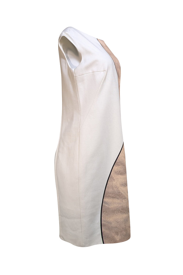 Akris - White, Tan, w/ Black Trim Dress Sz 12