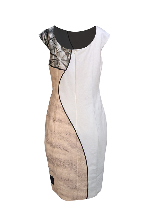 Akris - White, Tan, w/ Black Trim Dress Sz 12