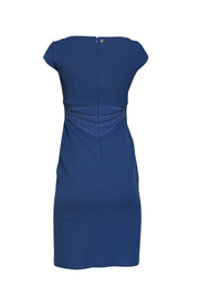 Versace - Navy Blue Cap Sleeve Dress w/ Silver Small Studded Trim Sz 4 - Current Boutique