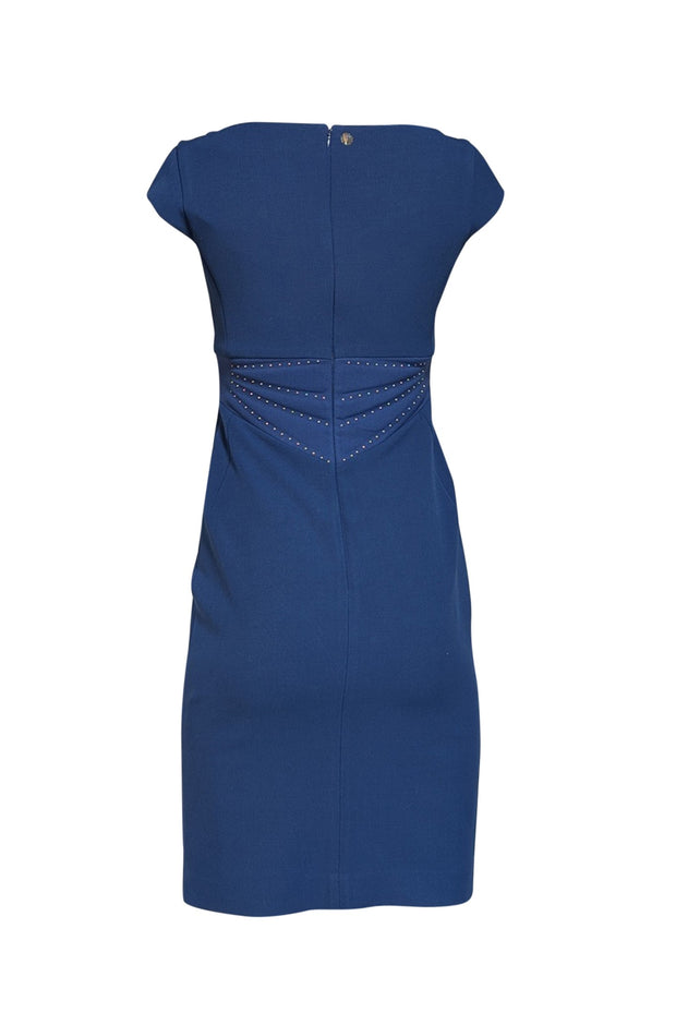 Versace - Navy Blue Cap Sleeve Dress w/ Silver Small Studded Trim Sz 4 - Current Boutique