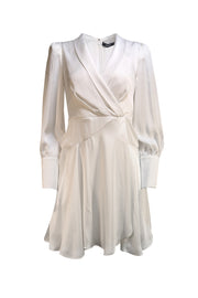 BCBG Max Azria - White Satin Tulip bottom Long Sleeve Dress Sz 4 - Current Boutique
