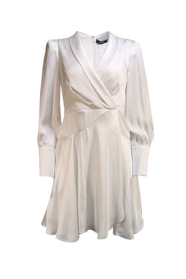 BCBG Max Azria - White Satin Tulip bottom Long Sleeve Dress Sz 4 - Current Boutique