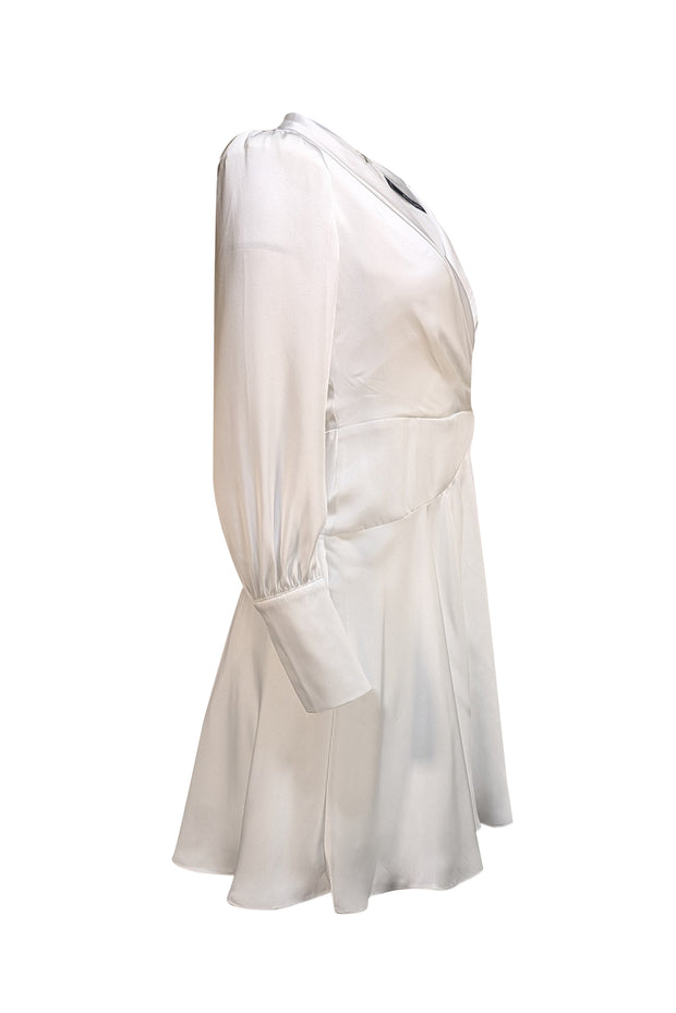 BCBG Max Azria - White Satin Tulip bottom Long Sleeve Dress Sz 4 - Current Boutique