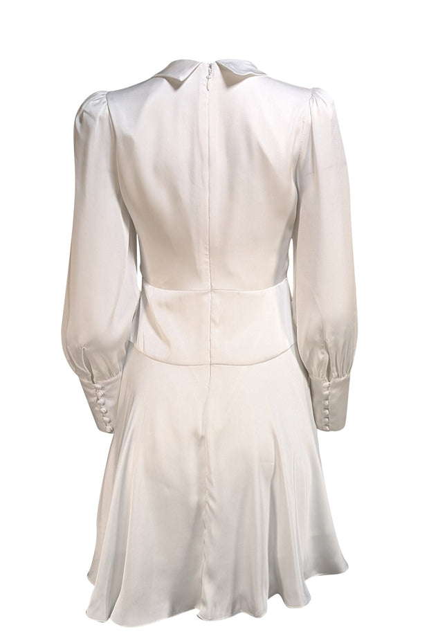 BCBG Max Azria - White Satin Tulip bottom Long Sleeve Dress Sz 4 - Current Boutique
