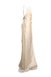 BCBG Max Azria - Ivory Satin Sleeveless Cowl Neck Formal Dress Sz 4 - Current Boutique