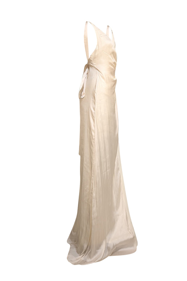 BCBG Max Azria - Ivory Satin Sleeveless Cowl Neck Formal Dress Sz 4 - Current Boutique