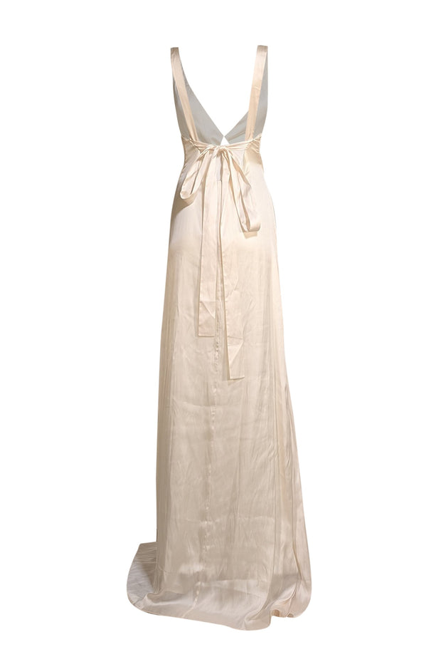 BCBG Max Azria - Ivory Satin Sleeveless Cowl Neck Formal Dress Sz 4 - Current Boutique