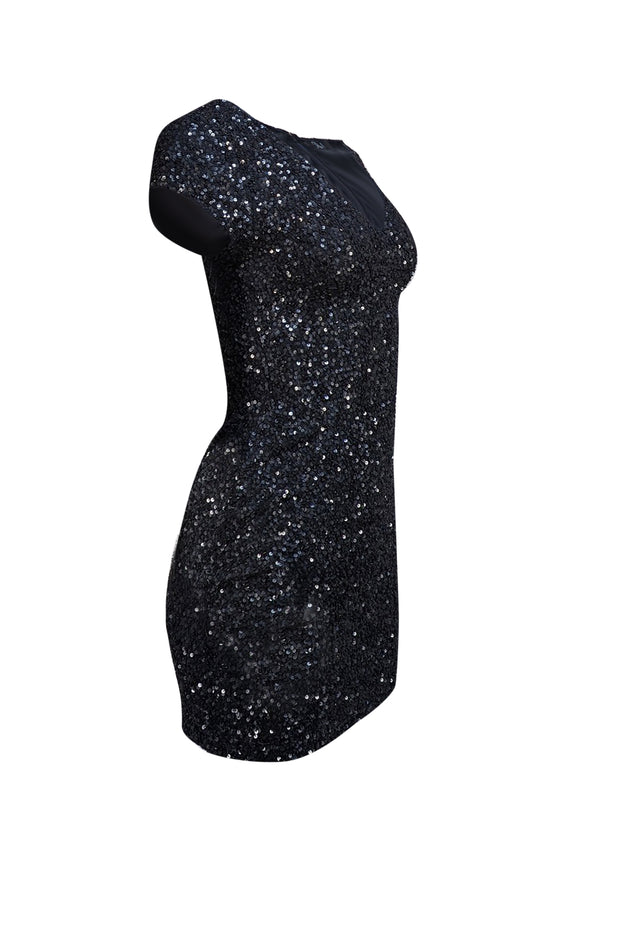 Parker - Black Sequin Short Sleeve Cocktail Dress Sz 0 - Current Boutique