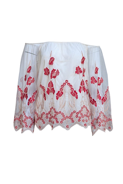 Alice + Olivia  White and Red Floral Blouse Sz XS - Current Boutique