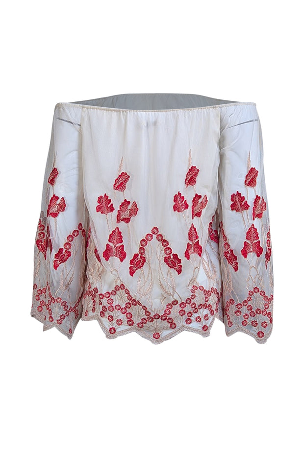 Alice + Olivia  White and Red Floral Blouse Sz XS - Current Boutique
