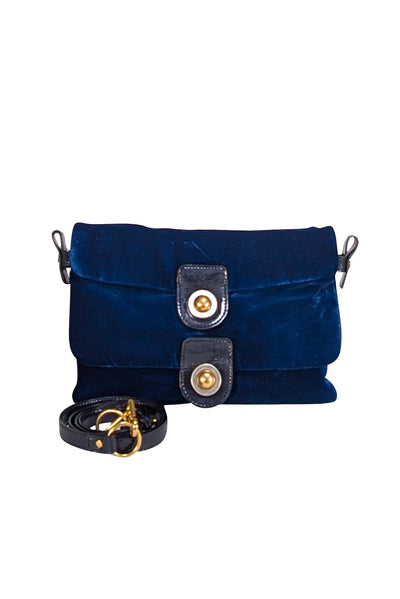 Stella McCartney - Dark Teal Blue Velvet Crossbody Bag - Current Boutique