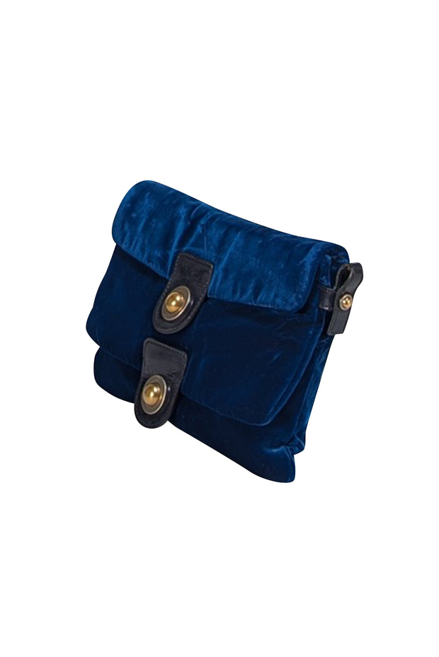 Stella McCartney - Dark Teal Blue Velvet Crossbody Bag - Current Boutique