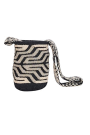 Vemoc - Black & Cream Beaded Woven Cylinder Shoulder Bag - Current Boutique