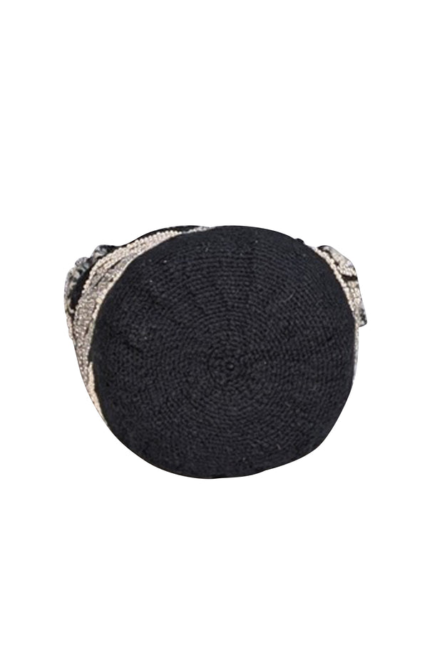 Vemoc - Black & Cream Beaded Woven Cylinder Shoulder Bag - Current Boutique
