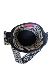 Vemoc - Black & Cream Beaded Woven Cylinder Shoulder Bag - Current Boutique