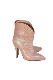 Paris Texas - Iridescent Light Pink Croc Embossed Leather Short Boots Sz 7