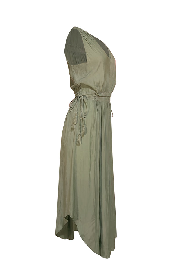 Ramy Brook - Green Sleeveless Tie Waist V-Neckline Dress Sz M - Current Boutique