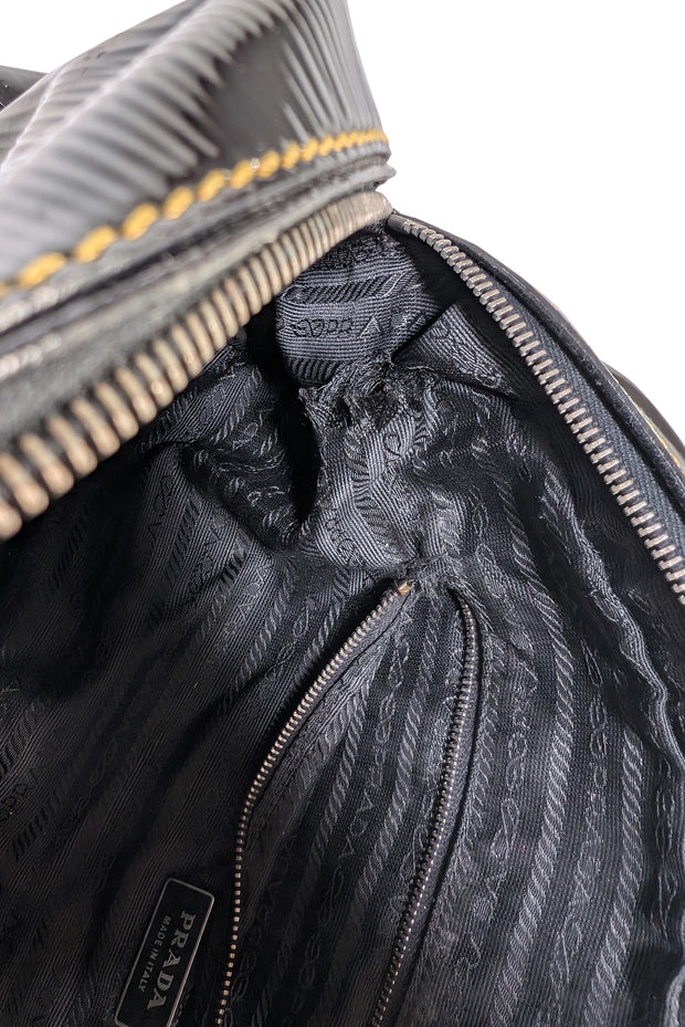 Prada - Black Textured Patent Leather Shoulder Bag - Current Boutique