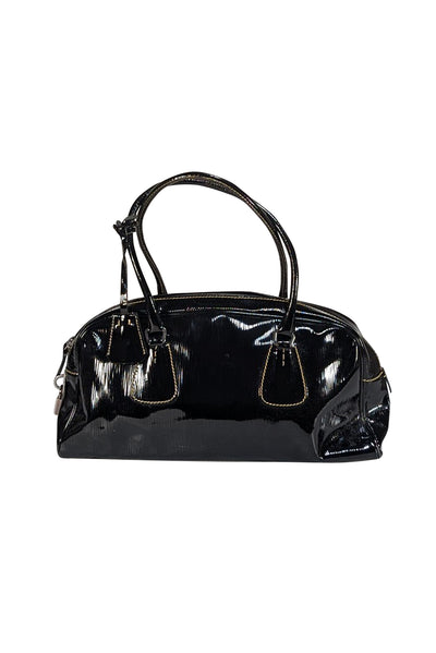 Prada - Black Textured Patent Leather Shoulder Bag - Current Boutique