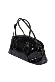 Prada - Black Textured Patent Leather Shoulder Bag - Current Boutique