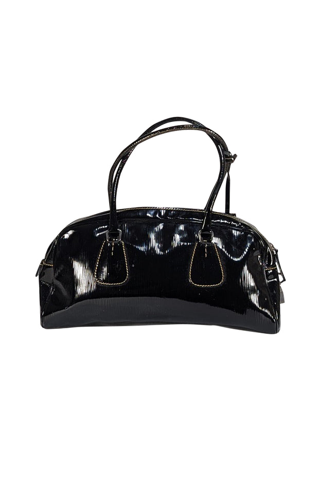 Prada - Black Textured Patent Leather Shoulder Bag - Current Boutique