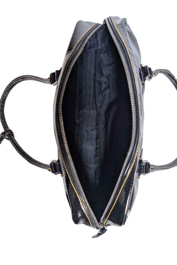 Prada - Black Textured Patent Leather Shoulder Bag - Current Boutique