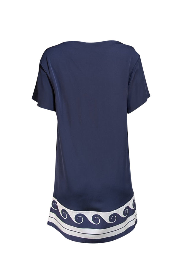 Vionnet Paris- Navy w/ White Print Trim Mini Dress Sz M - Current Boutique