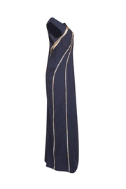 Versace - Navy Sleeveless Rhinestone & Mesh Detail Front Slit Formal Dress Sz 10 - Current Boutique