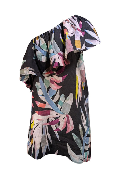 Mara Hoffman - Black Multi Print One Shoulder Mini "Electric Palma" Dress Sz 8 - Current Boutique